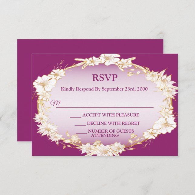 Golden White Floral Pink Geometric Rustic Wedding  RSVP Card (Front/Back)