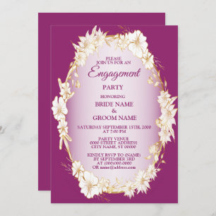Golden White Floral Pink Rustic Engagement Party  Invitation
