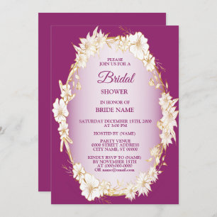Golden White Floral Pink Wedding Bridal Shower Invitation