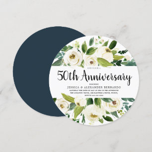 Golden White Florals 50th Wedding Anniversary Invitation