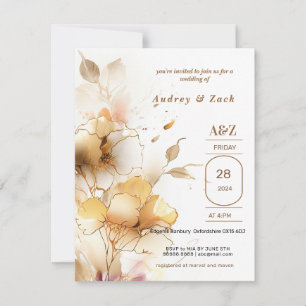 Golden white Flower WEDDING Invitation