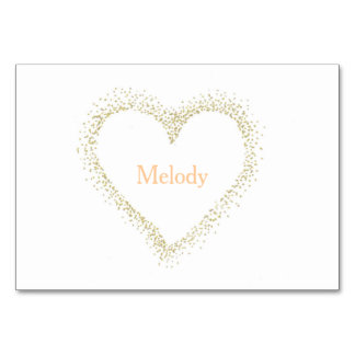 Golden - White Heart Wedding Table / Place Card
