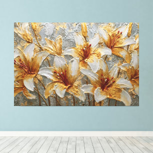 Golden White Lilies Metallic Abstract Wall Art