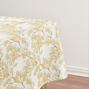 Golden White Morning Glory Flower Tablecloth