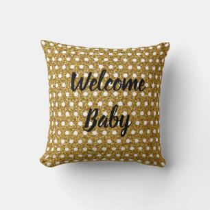 Golden White Polka Dots Glittery Baby Shower Cute Cushion