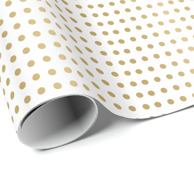 Golden & White PolkaDots Pattern Wrapping Paper (Roll Corner)