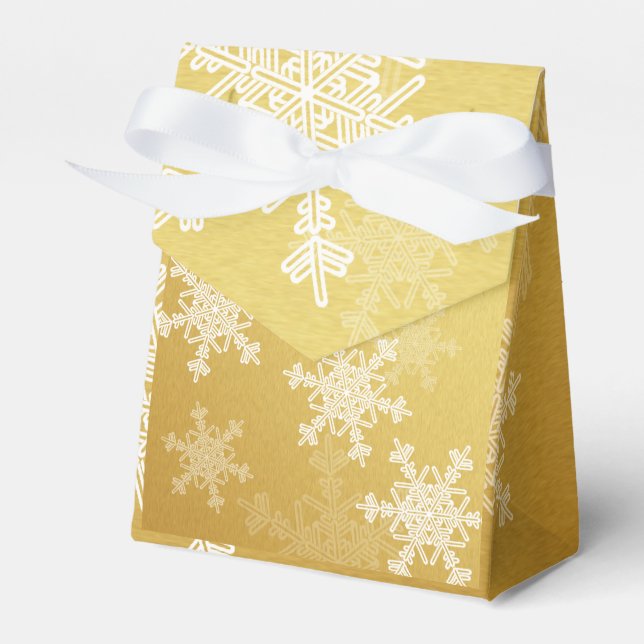 Golden White Snowflakes Minimalist Christmas Favour Box (Front Side)