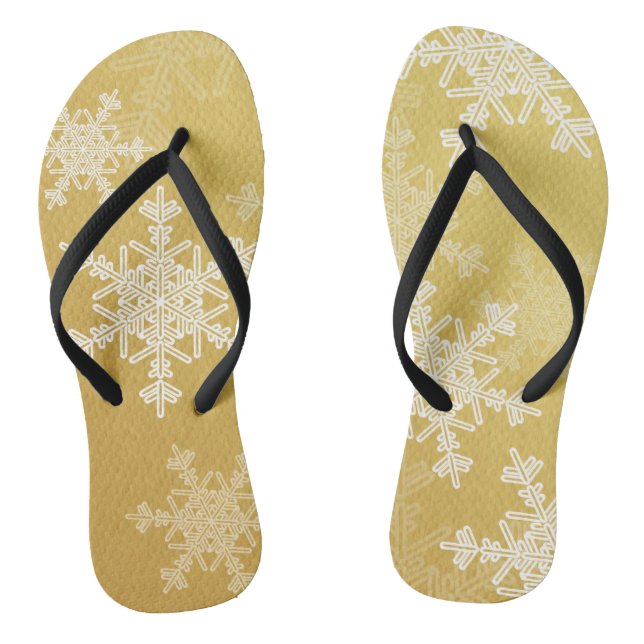 Golden White Snowflakes Minimalist Christmas Flip Flops (Footbed)