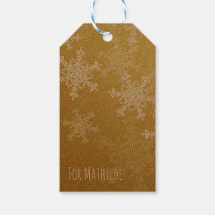 Golden White Snowflakes Minimalist Christmas Gift Tags
