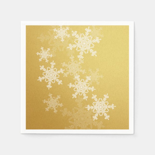 Golden White Snowflakes Minimalist Christmas Napkin (Front)