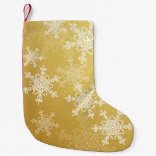 Golden White Snowflakes Minimalist Christmas Small Christmas Stocking