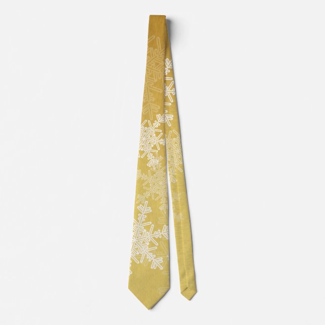 Golden White Snowflakes Minimalist Christmas Tie (Front)