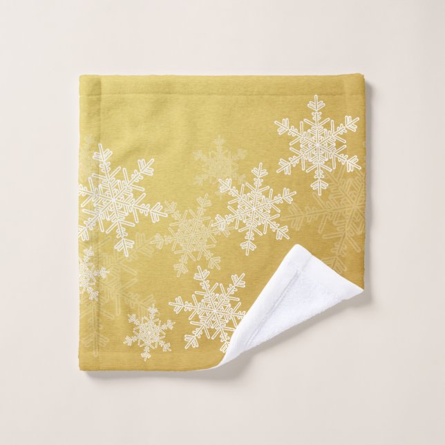 Golden White Snowflakes Minimalist Christmas Wash Cloth (Wash Cloth)