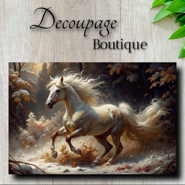 Golden White Stallion Enchanted Forest Decoupage Tissue Paper (Golden White Stallion In Enchanted Forest Decoupage Tissue Paper)
