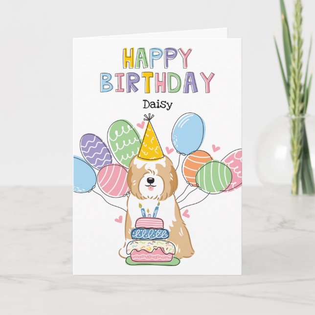 Golden White Tibetan Terrier Dog Birthday Party Card (Front)