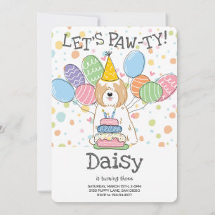 Golden White Tibetan Terrier Dog Birthday Party Invitation