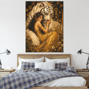 Golden White Tiger Divine Fantasy Art Canvas Print