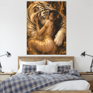 Golden White Tiger Temptation Fantasy Art Canvas Print
