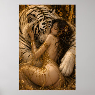 Golden White Tiger Temptation Fantasy Art Poster