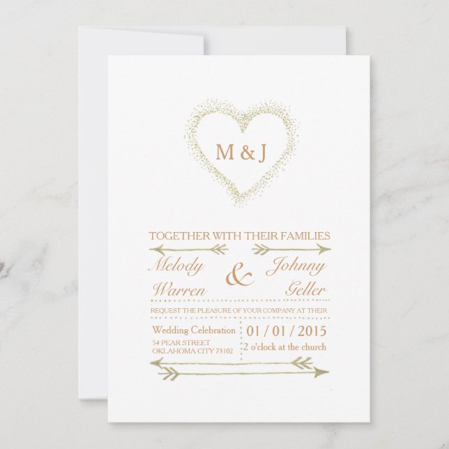 Golden - White Wedding Invitation Card (Front)