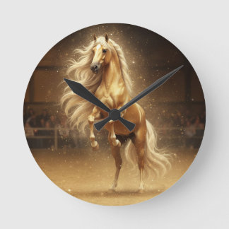 Golden Wild Horse – Symbol of Beauty\Power\ Wealth Round Clock