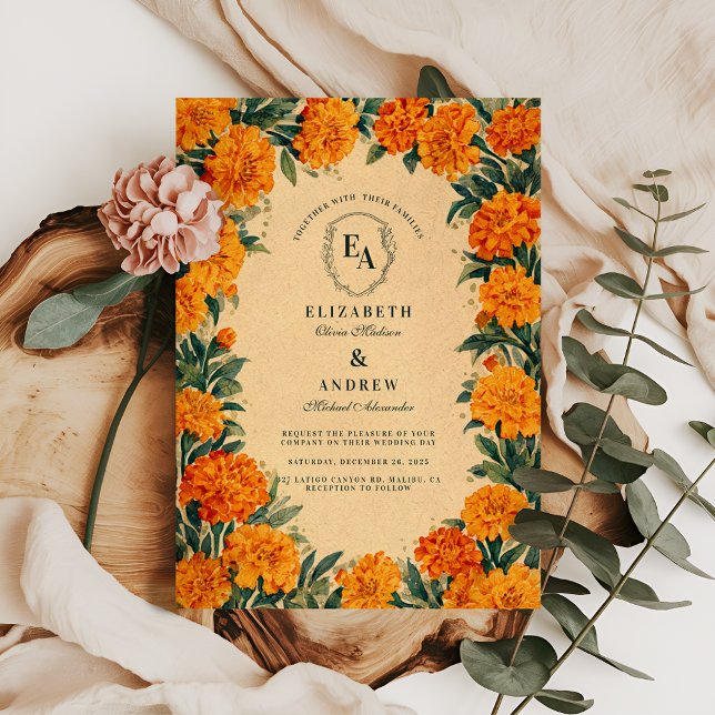 Golden Wildflower Rustic Fall Wedding Theme Invitation (Creator Uploaded)
