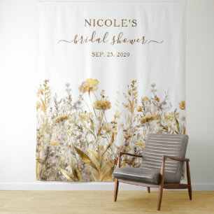 Golden Wildflowers Fall Bridal Shower Backdrop Tapestry