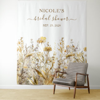 Golden Wildflowers Fall Bridal Shower Backdrop Tapestry