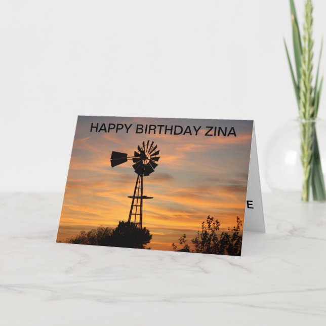 Golden Windmill Silhouette Birthday Card (Front)