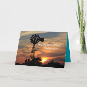 Golden Windmill Sunset Birthday Card