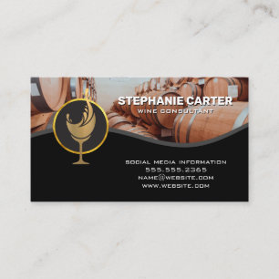 Golden Wine Glass Splash Logo   Wine Barrels Business Card