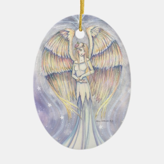 Golden Wing Angel Fantasy Art Ceramic Tree Decoration (Front)