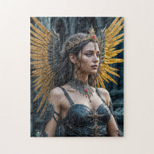 Golden Winged Dark Angel Queen Jigsaw Puzzle