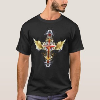 Golden Winged Dark Steel Cristian Cross T-Shirt