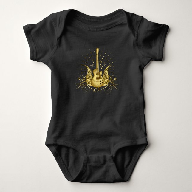 Golden Winged Guitar Baby Bodysuit (Front)