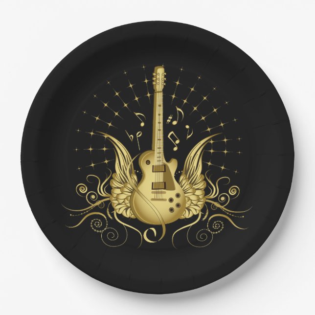 Golden Winged Guitar Paper Plate (Front)