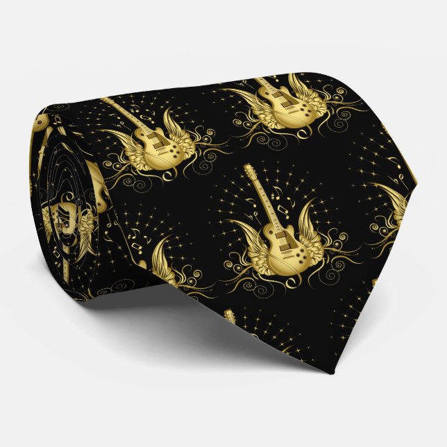 Golden Winged Guitar Tie (Rolled)
