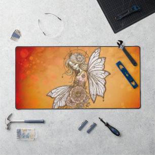 Golden wings and blooming dreams,the magical fairy desk mat
