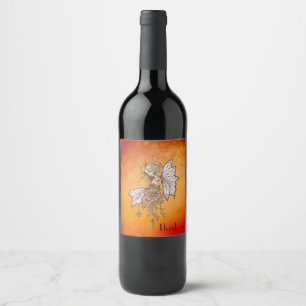 Golden wings and blooming dreams,the magical fairy wine label