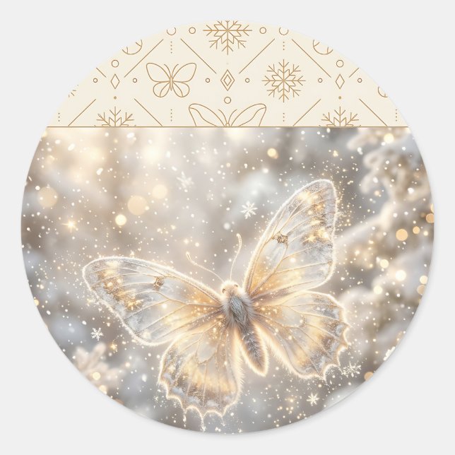 Golden Winter Butterfly Classic Round Sticker (Front)