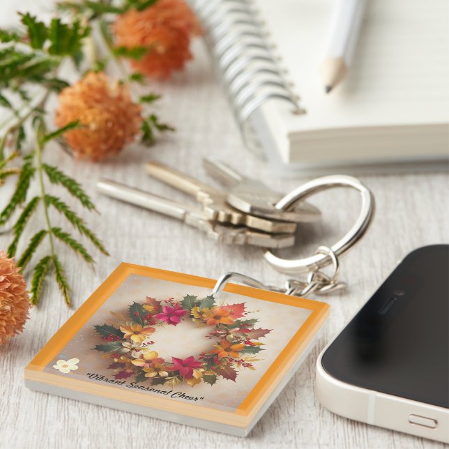"Golden Winter Flowers" Key Ring (Front Right)