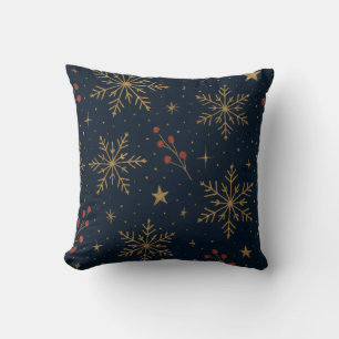 Golden Winter Glow Pattern Holiday Cushion