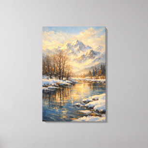 Golden Winter River Serenity – Oil Painting Canvas Print