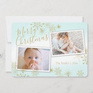 Golden Winter Snowflakes Holiday Photo Card