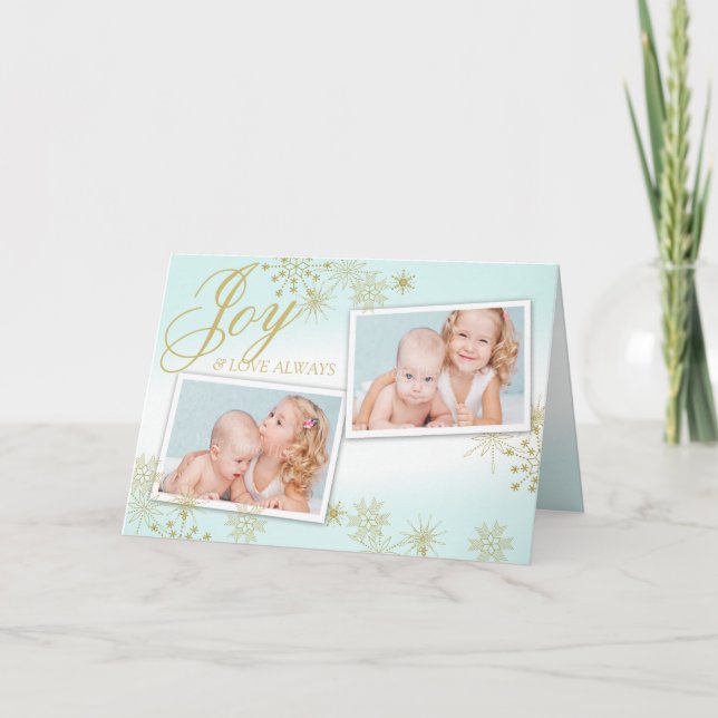 Golden Winter Snowflakes Photo Holiday Card (Front)