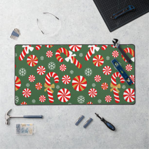 Golden Winter Sweet Snowfall Candy Cane Desk Mat