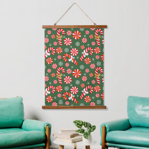 Golden Winter Sweet Snowfall Candy Cane Hanging Tapestry