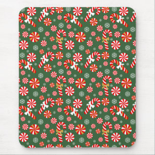 Golden Winter Sweet Snowfall Candy Cane Mouse Mat