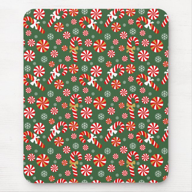 Golden Winter Sweet Snowfall Candy Cane Mouse Mat (Front)