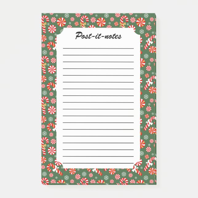 Golden Winter Sweet Snowfall Candy Cane Post-it Notes (Front)